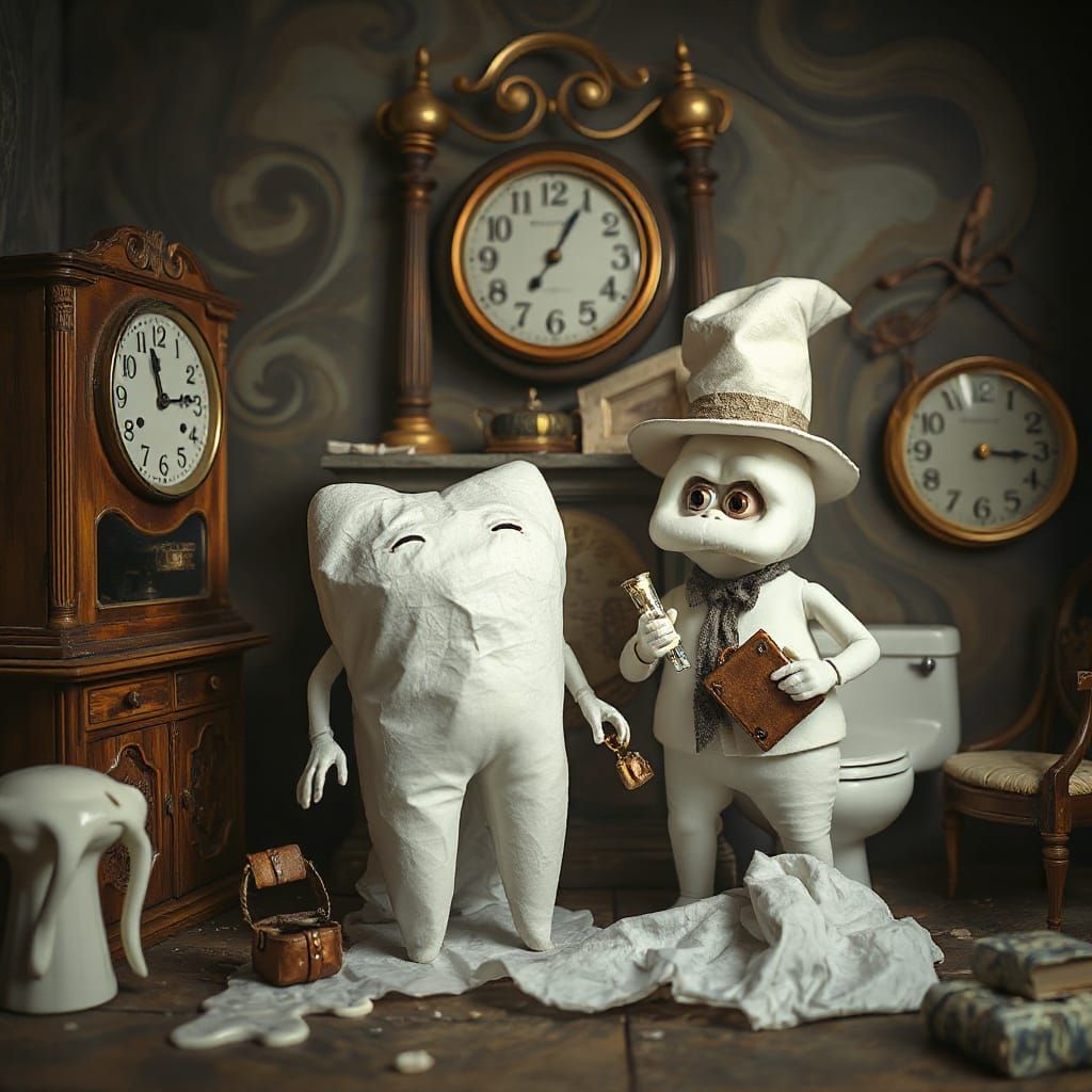 Dreamlike Anthropomorphic Tooth Paper and Toilet Paste