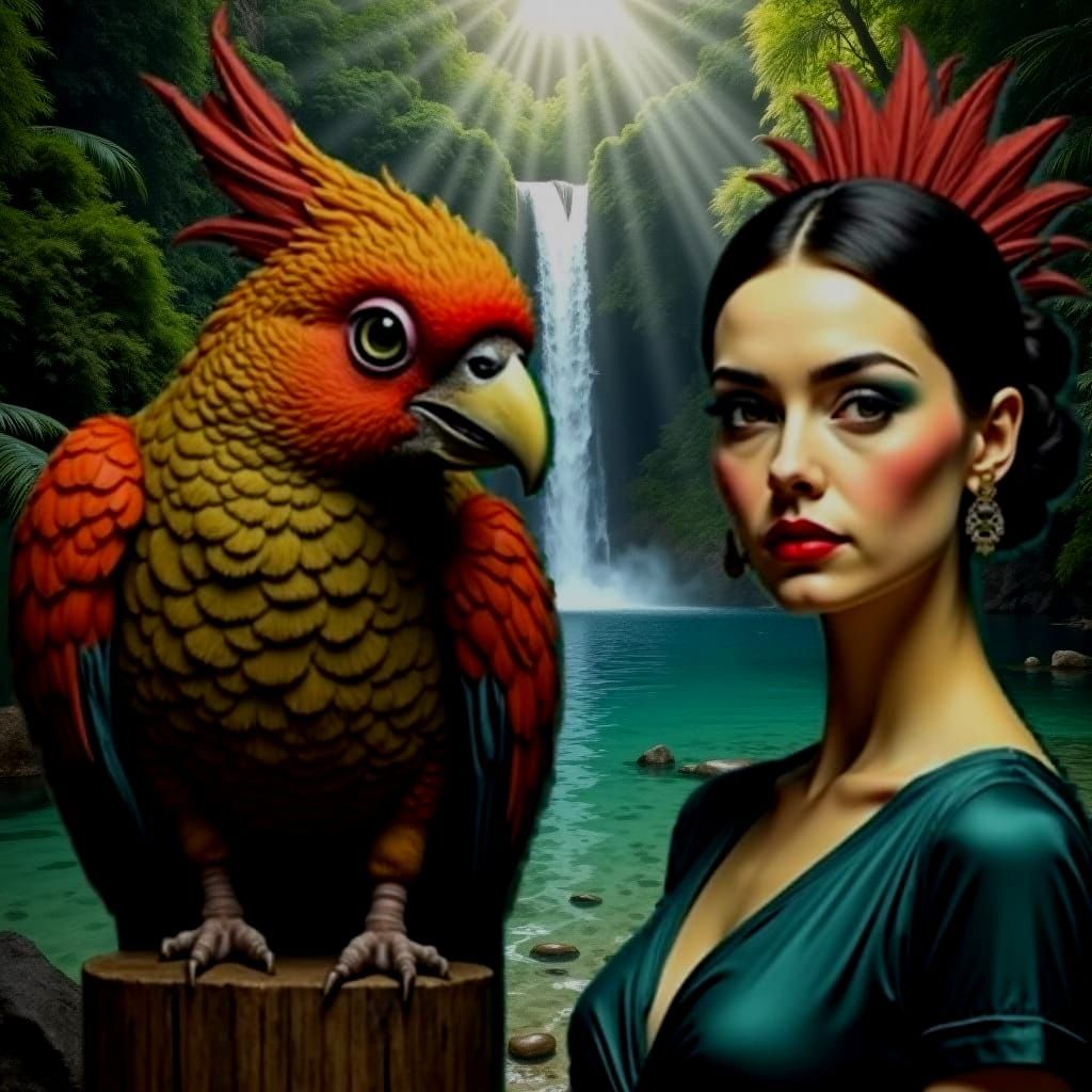 Majestic Waterfall in Pristine Rainforest Lagoon