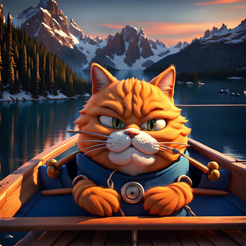 Orange Cat Waterskiing: Matte Painting Concept Art