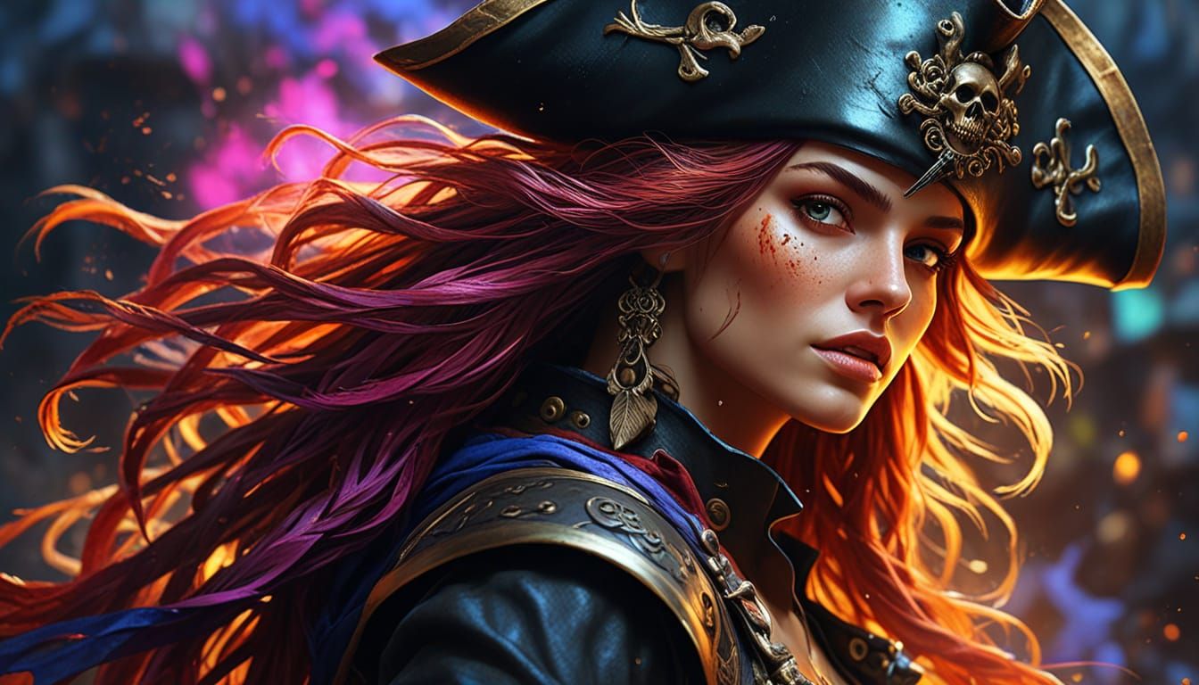 Hyperrealistic Pirate Woman Faces Splash Art