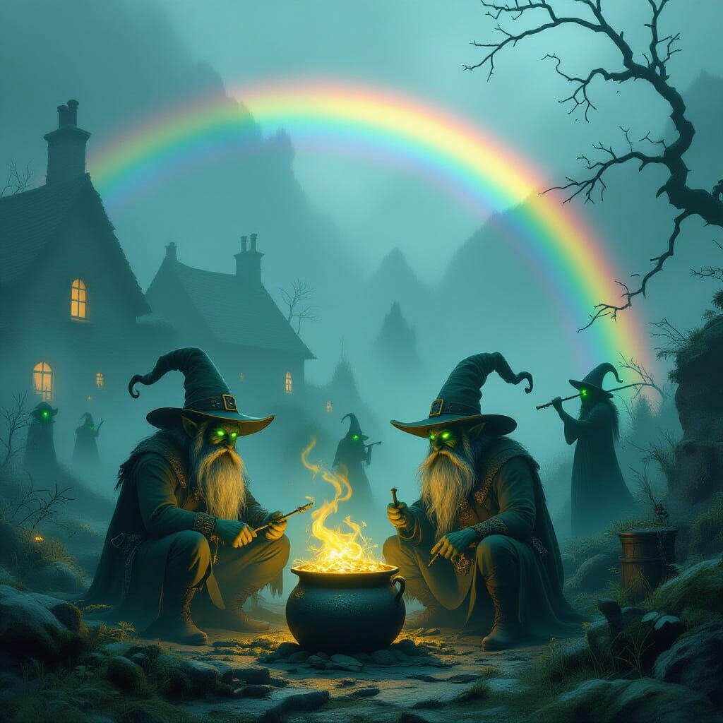 Cursed Irish Village Under Fog with Sinister Leprechauns