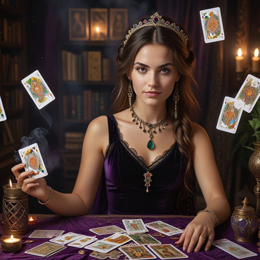 Bohemian Woman in Mystical Tarot Reading