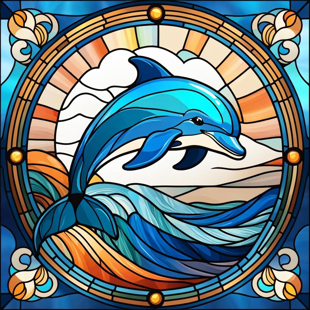 Dolphin Leaping in Stained Glass Style