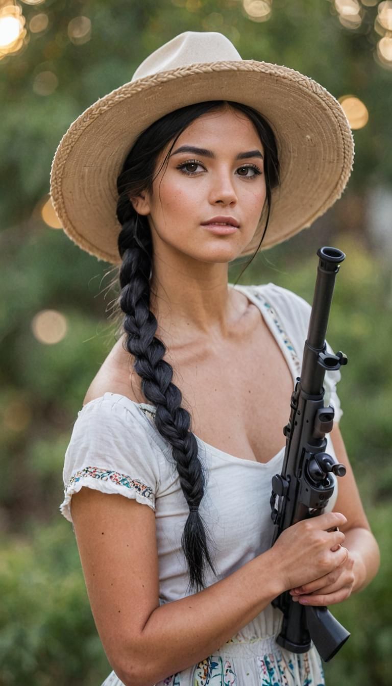 Stylish Mexican Girl with Bazooka in Bokeh Lighting