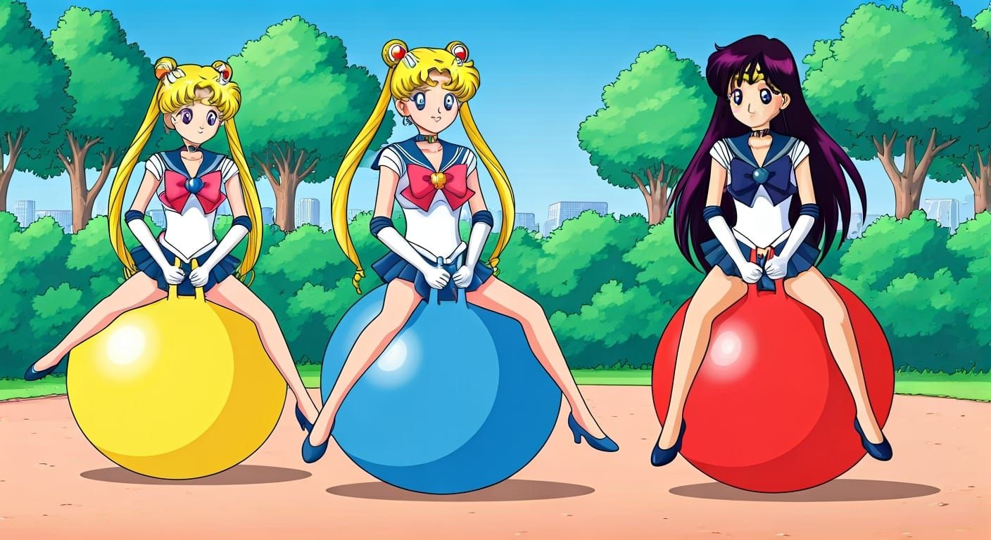 Sailor Moon Bouncing on Hopper Balls in 2D Style
