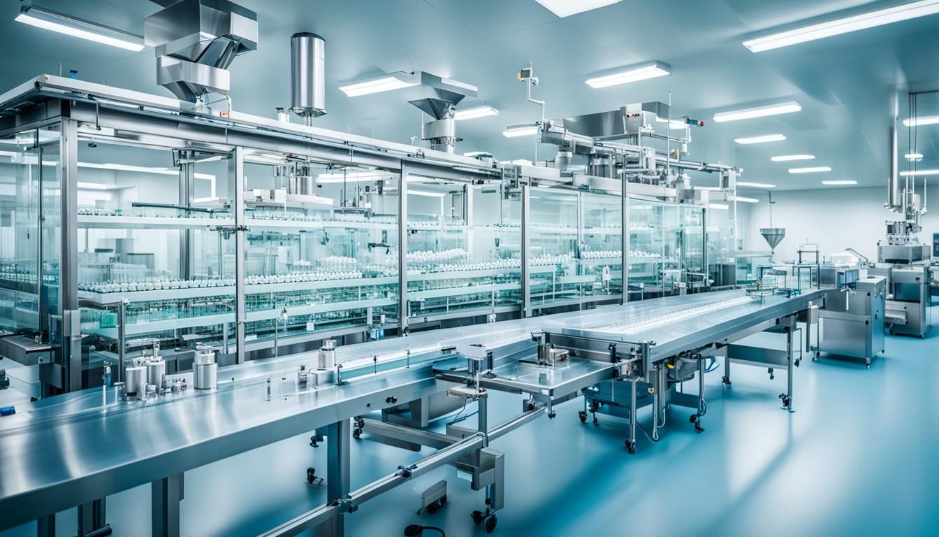 Modern Pharmaceutical Factory with High-Tech Conveyor System