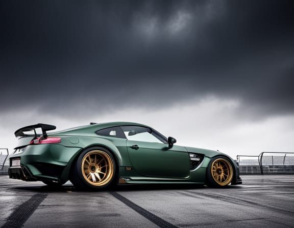 British Racing Green Car with Gold Wheels