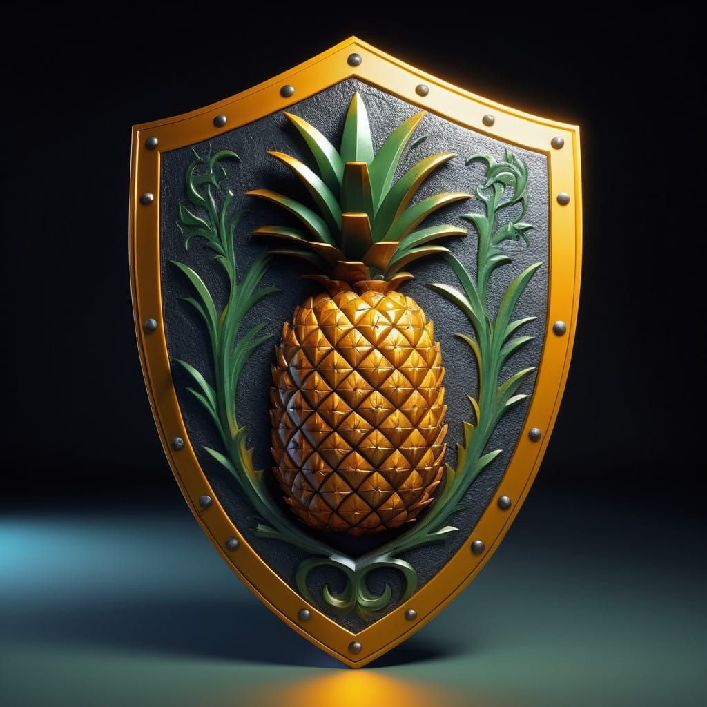 Medieval Pineapple Shield in Golden Yellow and Green