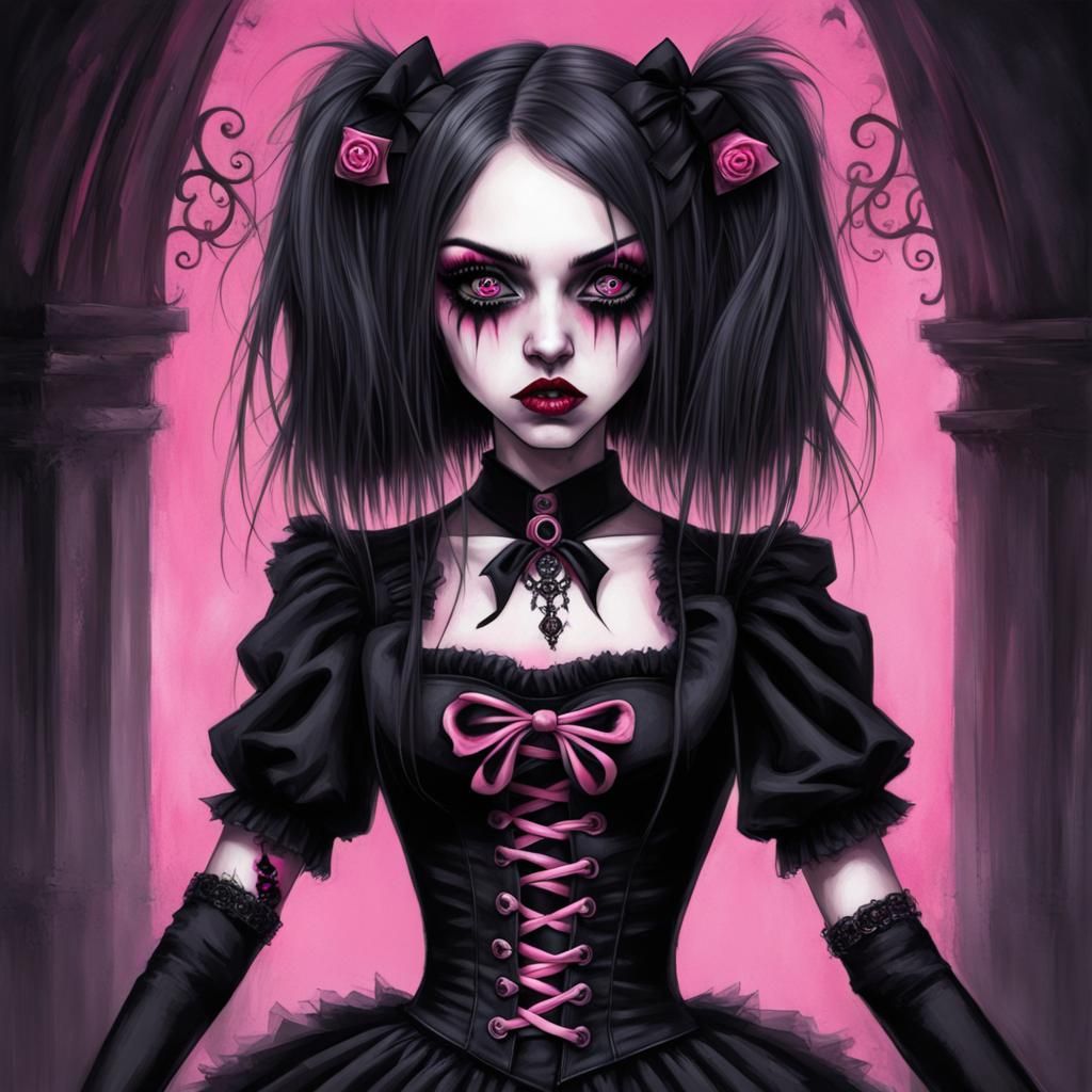 Pink-Eyed Gothic Psychobilly Girl Portrait