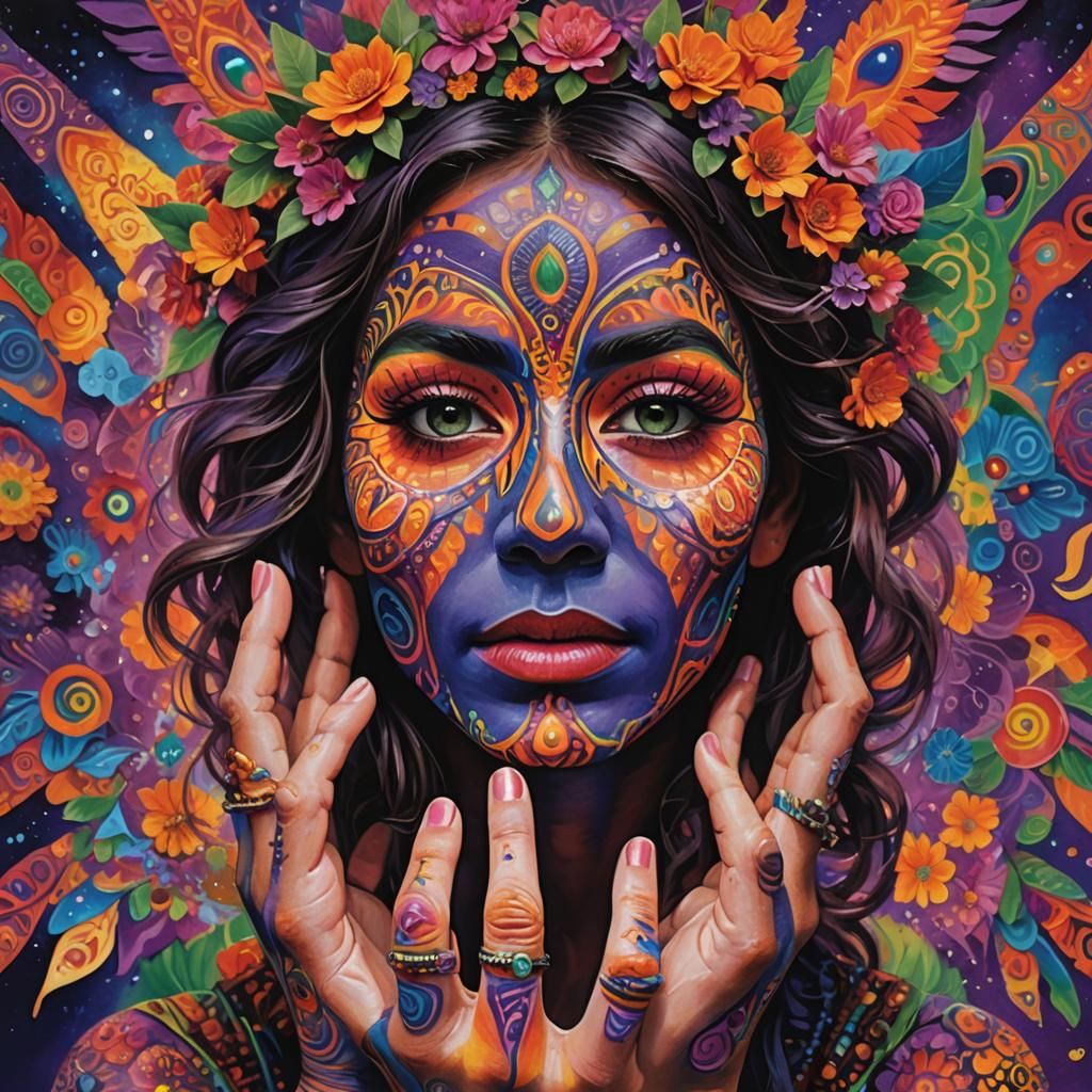 Psychedelic Body Art: Vibrant Fractal Face Painting