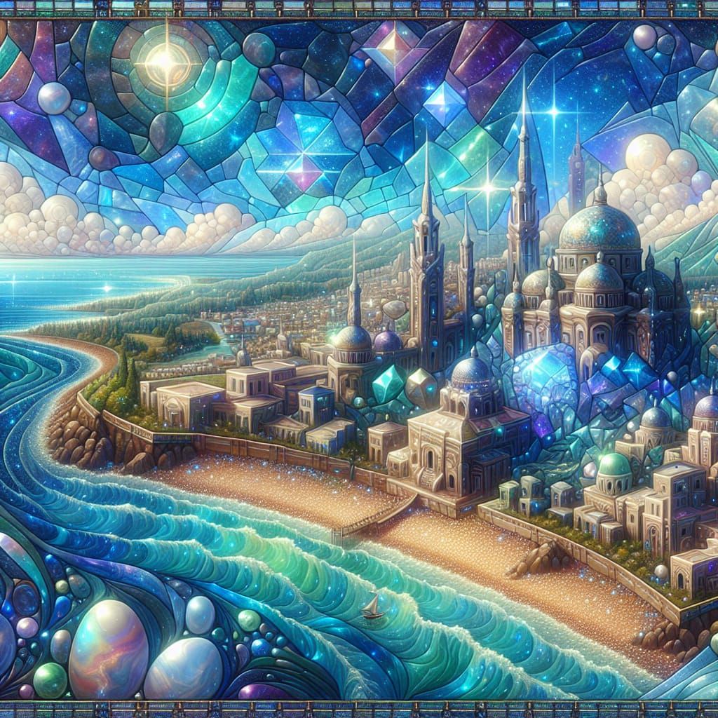 Surreal Fantasy City in Opalescent Splendor