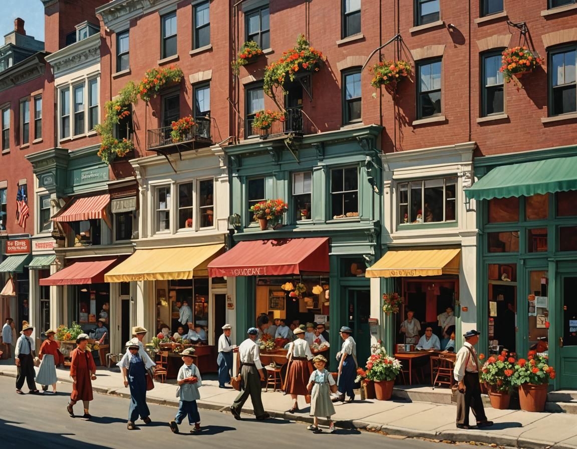 Charming Small Town Scene in Rockwell Style