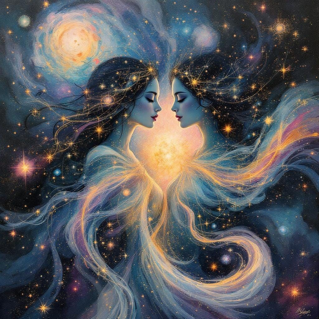 Ethereal Celestial Dance Amidst Swirling Galaxy