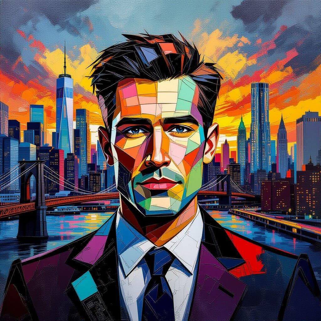 Man Made of Money in Vibrant Cityscape