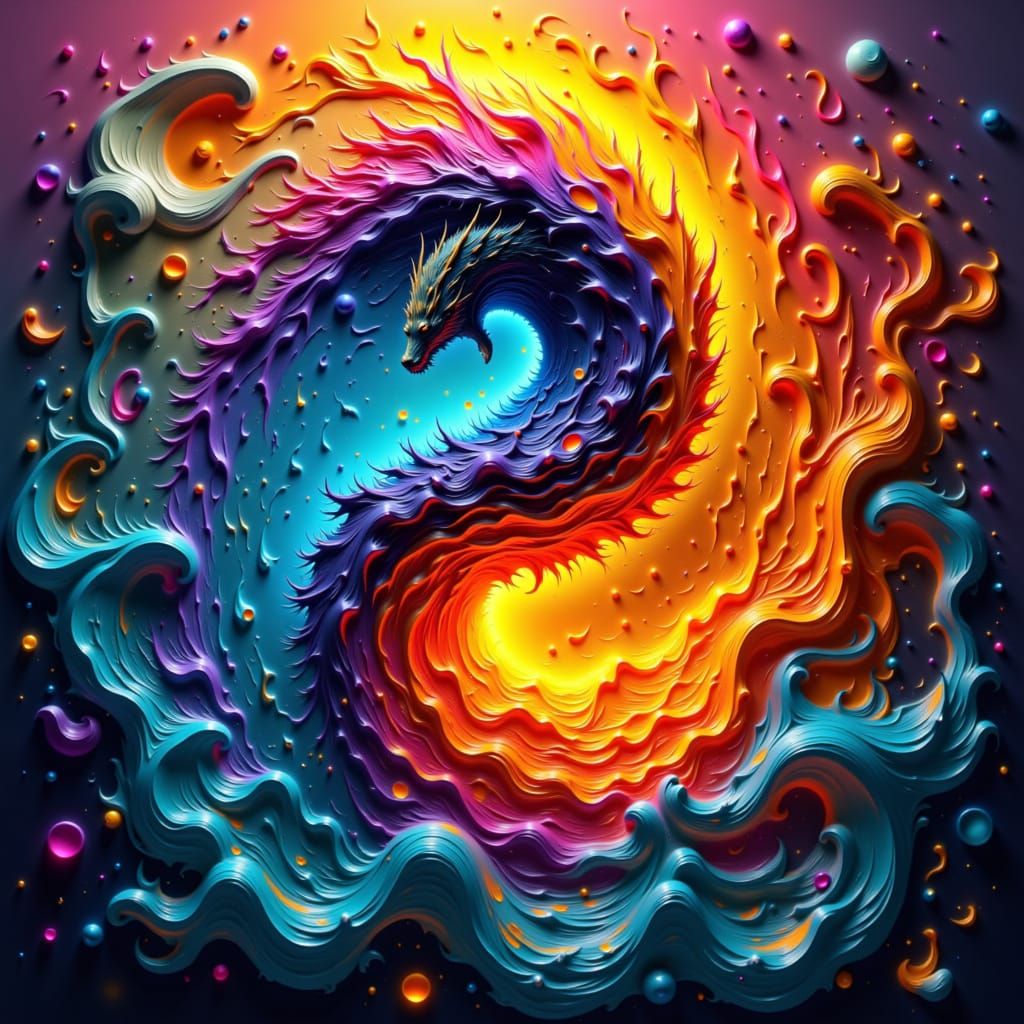 Yin Yang Harmony: Water River Creature Meets Lava Creature