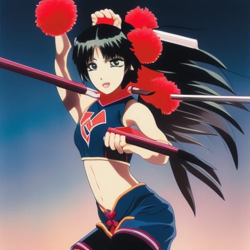 Anime Ninja Cheerleader on Basketball Court