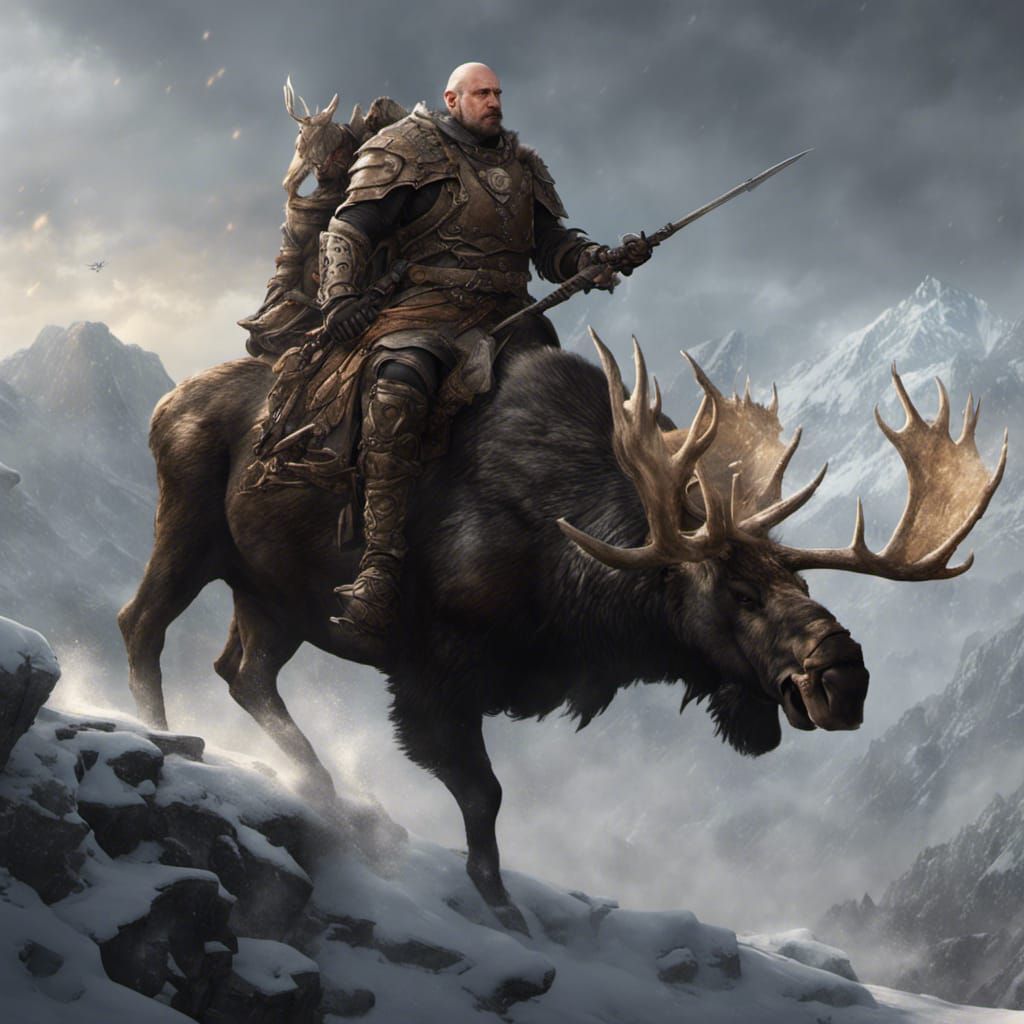 Armored Man on Moose: Dark Fantasy Concept Art