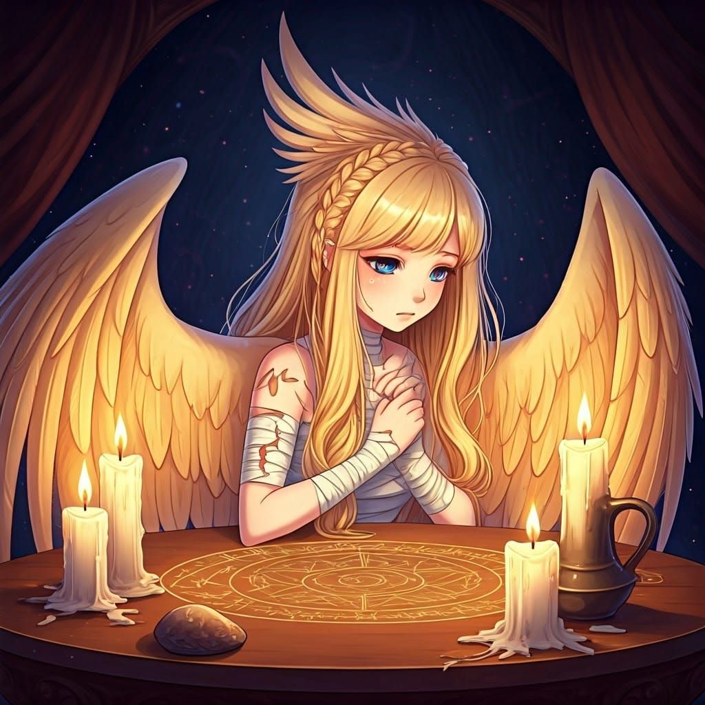 Bandaged Phoenix with Tarot Table, Anime Style