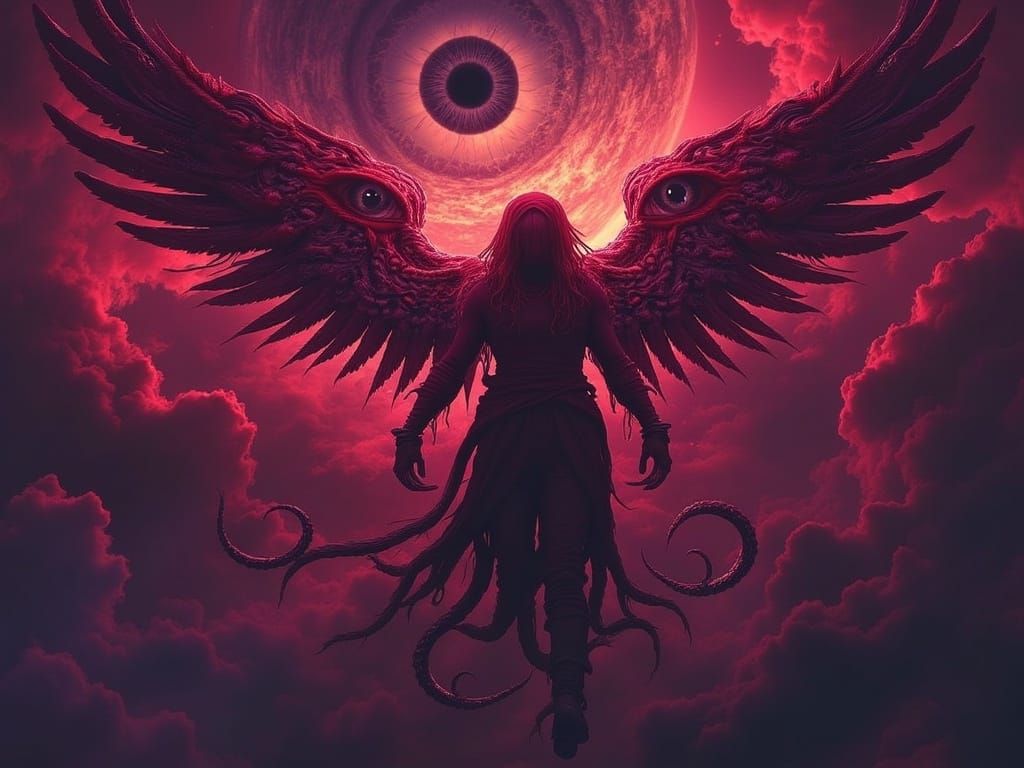 Tentacled Guardian Angel in Cosmic Sky