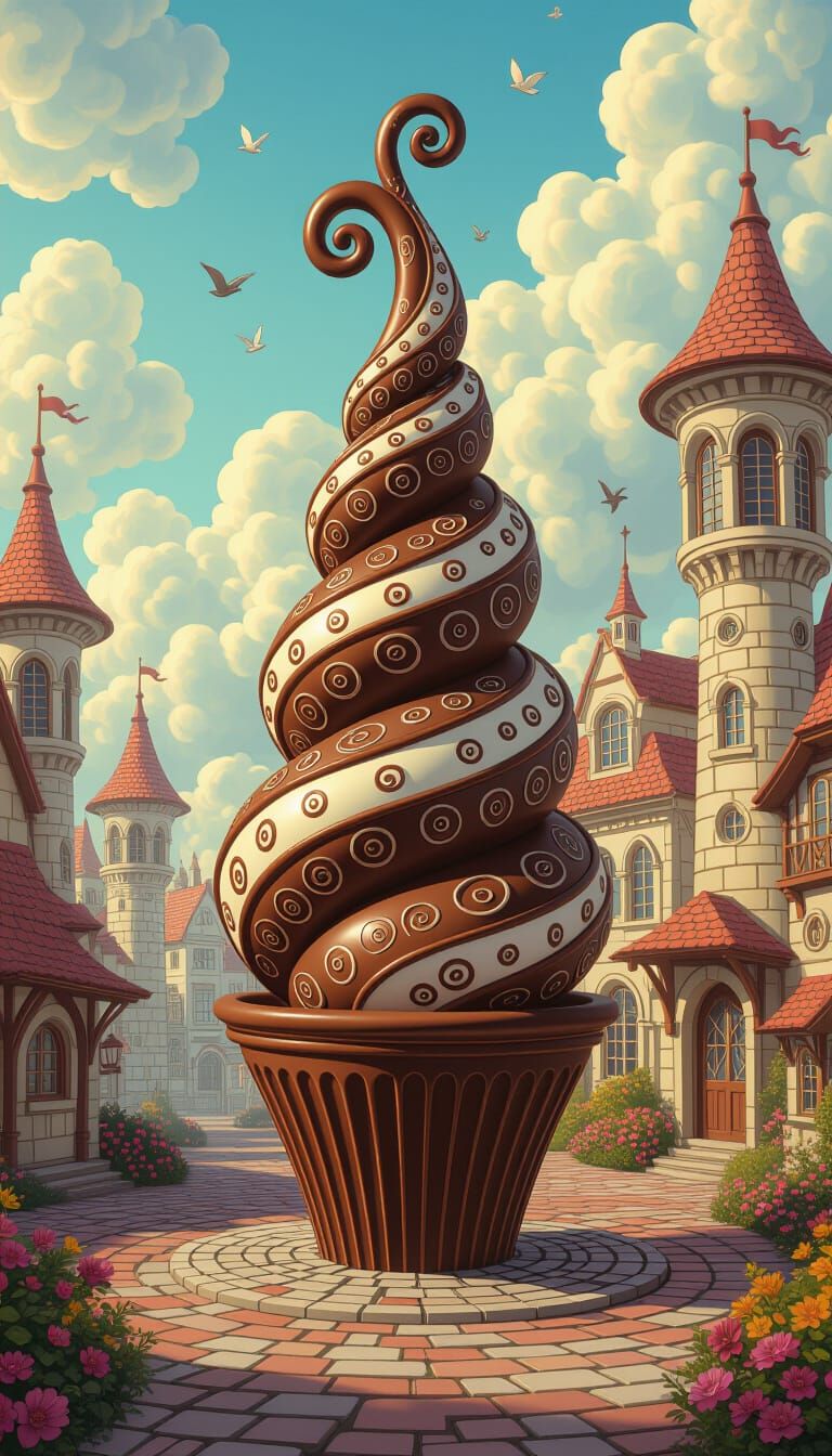Intricate Chocolate Art in Surreal Digital Painting