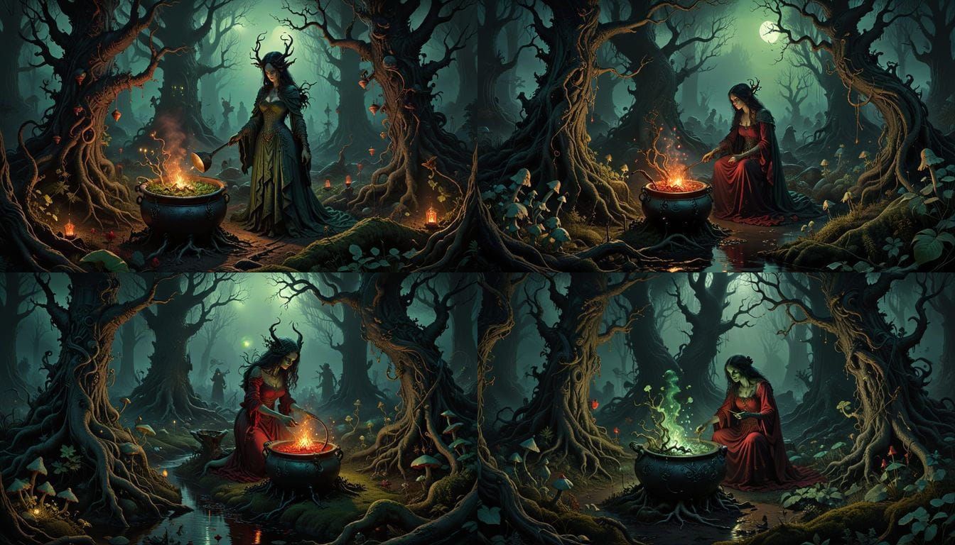 Demon Herbalist's Grove: Dark Fantasy Art