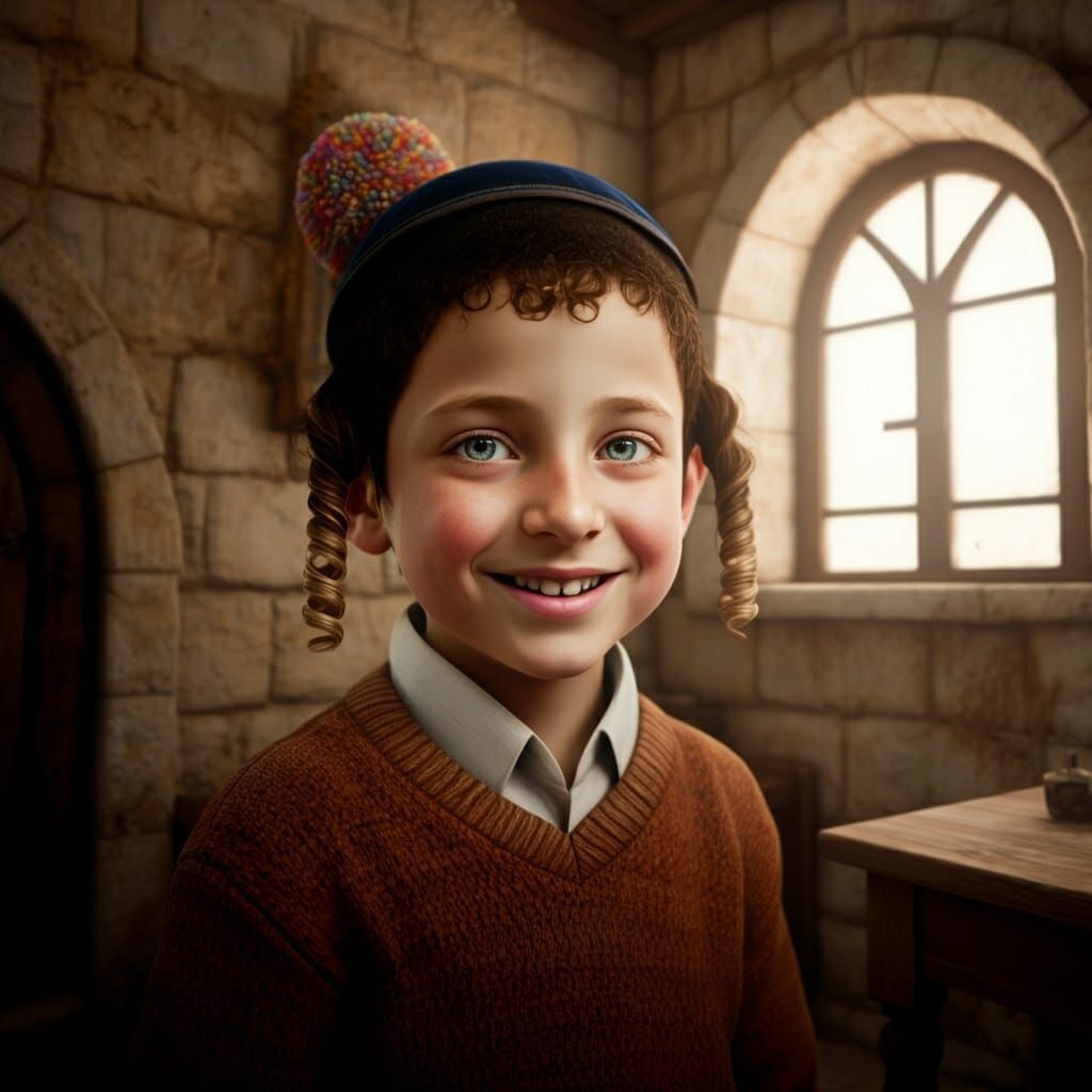 A Young Hasidic Boy in Whimsical Traditional Attire