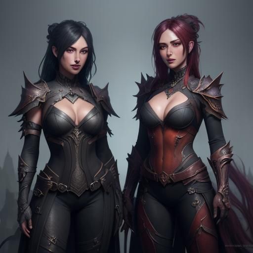 Two Sexy Girls in Detailed Fantasy Art