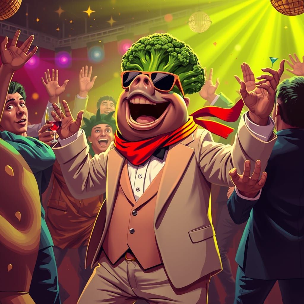 Joyful Porco Celebrates Under Disco Lights in a Vibrant Part...