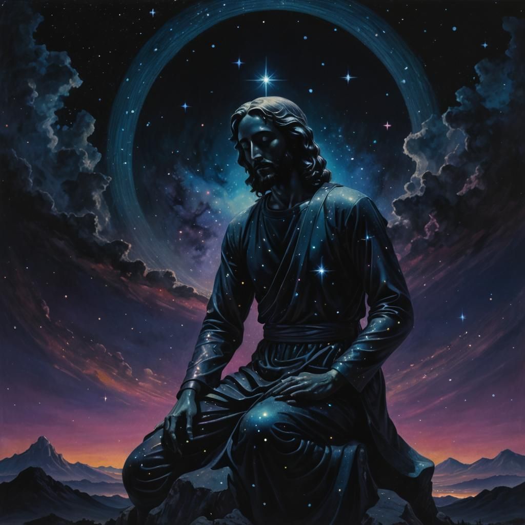 Surreal Rubber Zen Christ in Starry Sky
