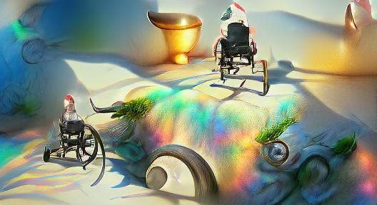Iridescent Elf in Wheelchair: Watercolor Unreal Engine