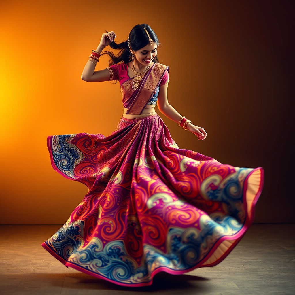 Indian Princess Dancing in Vibrant Water Dress