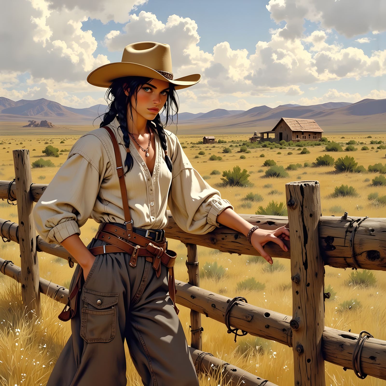 Pioneer Mother Repairs Corral Fence