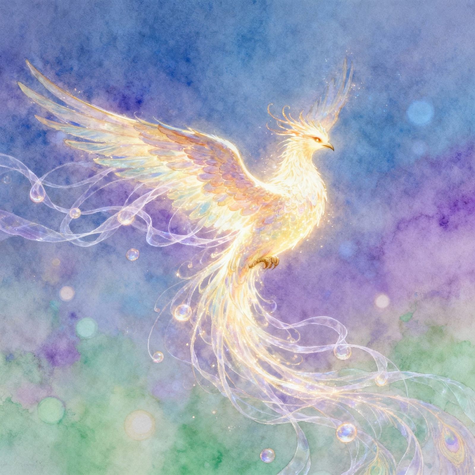 Glowing Mythical Bird with Gossamer Strands in Fantasy Art S...