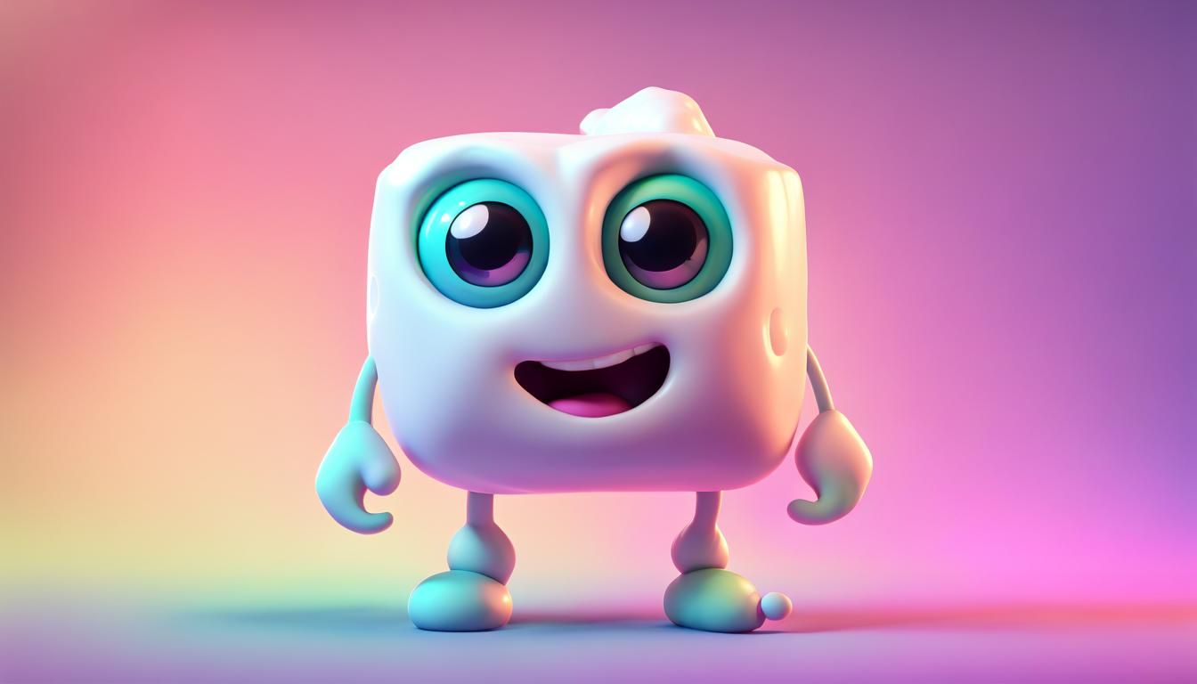 Squishy Marshmallow Creature on a Rainbow