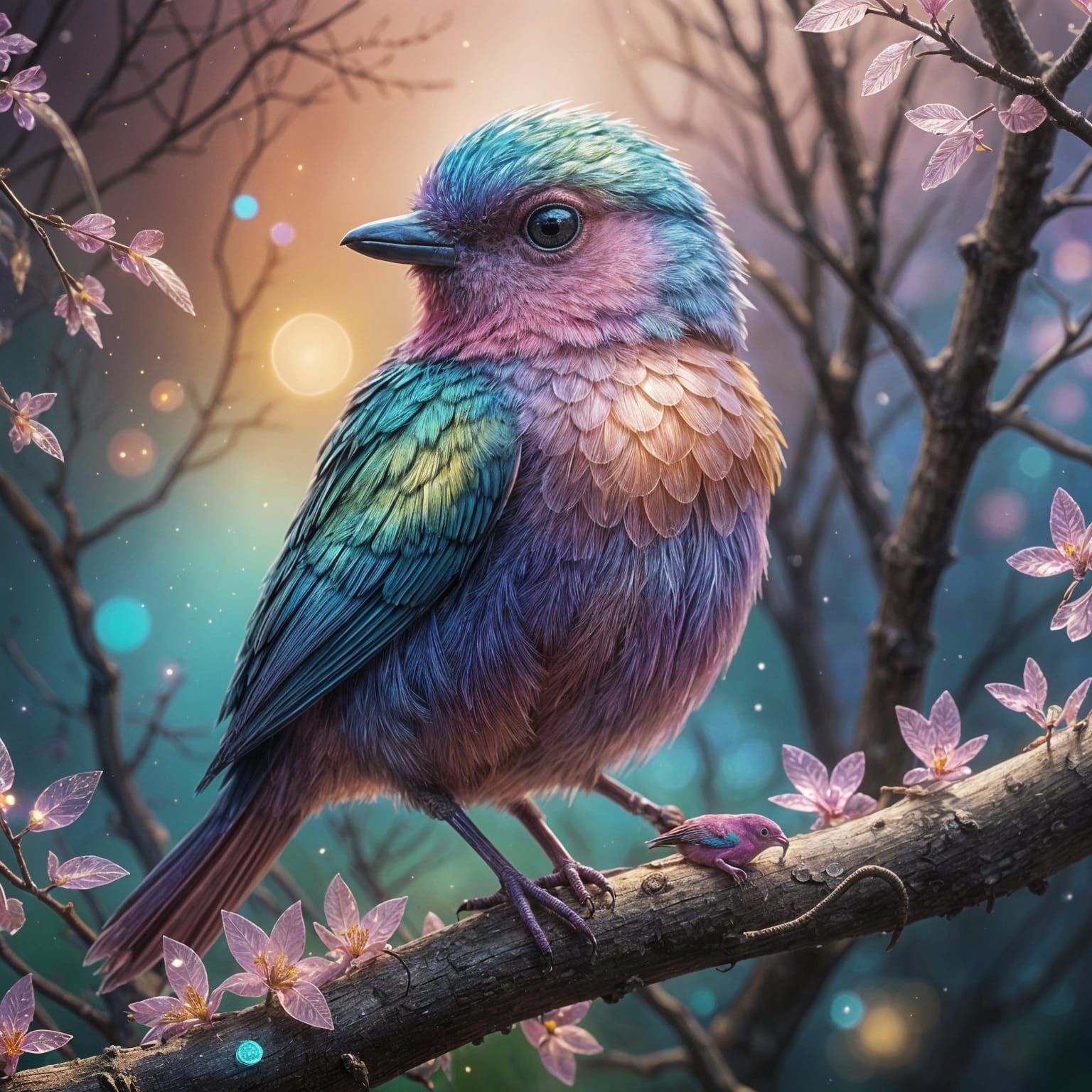 Opal Bird with Filigree Wings in Ethereal Fantasy Art