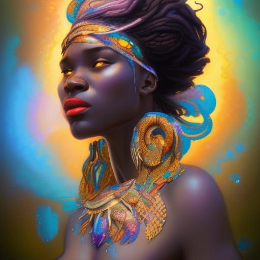 African Water Goddess Portrait in Hyperdetailed Style