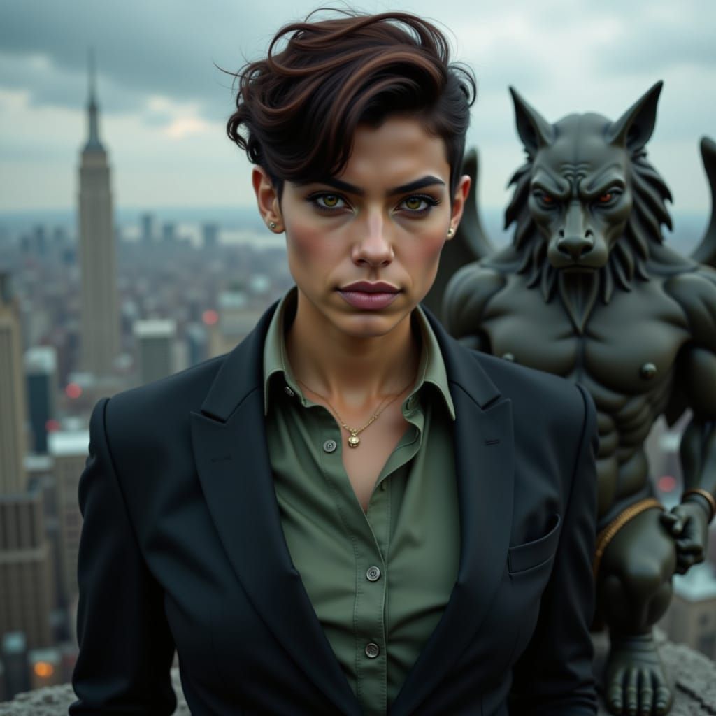 Butch Detective Woman on Rooftop During Storm