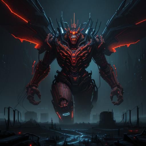 Terrifying Redstone Monster in Sci-Fi Horror Style