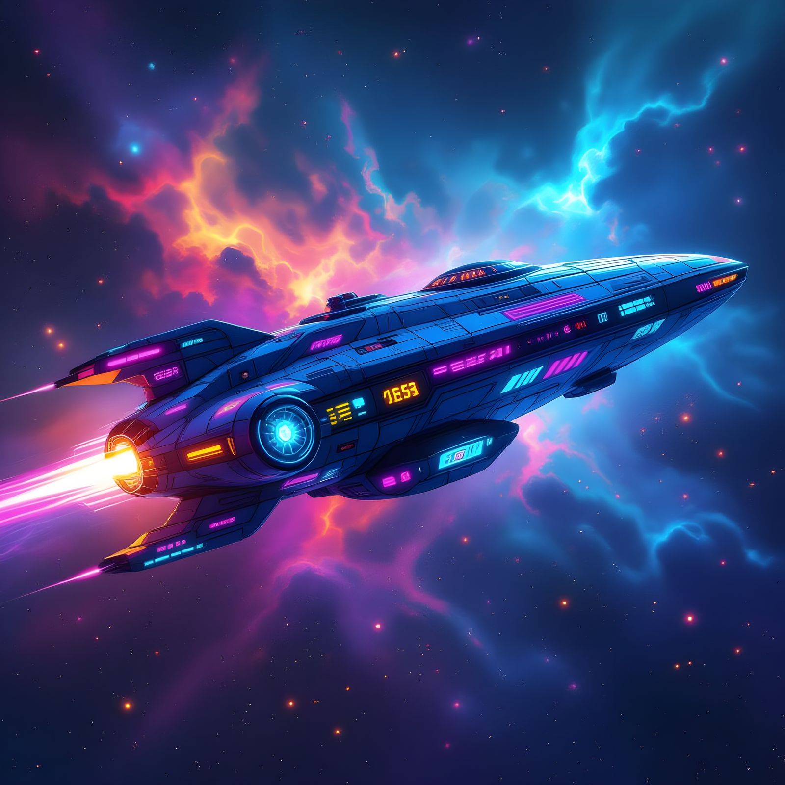 Majestic Greeble Spaceship in Graffiti Splash Art Style