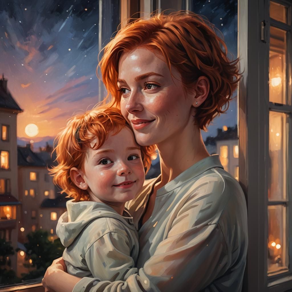 Mother and Child at Window, Digital Painting