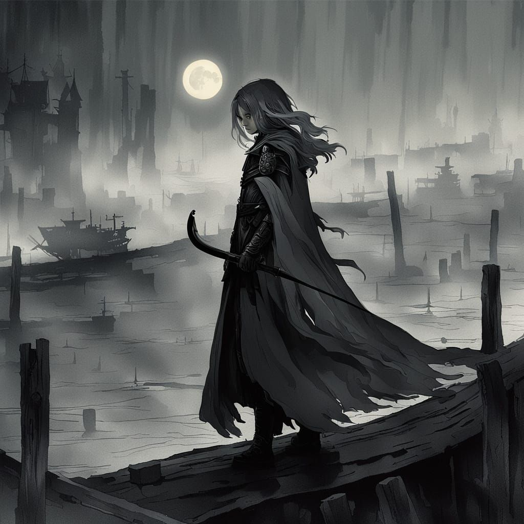 Moon Elf Archer in Soft Focus Anime Style