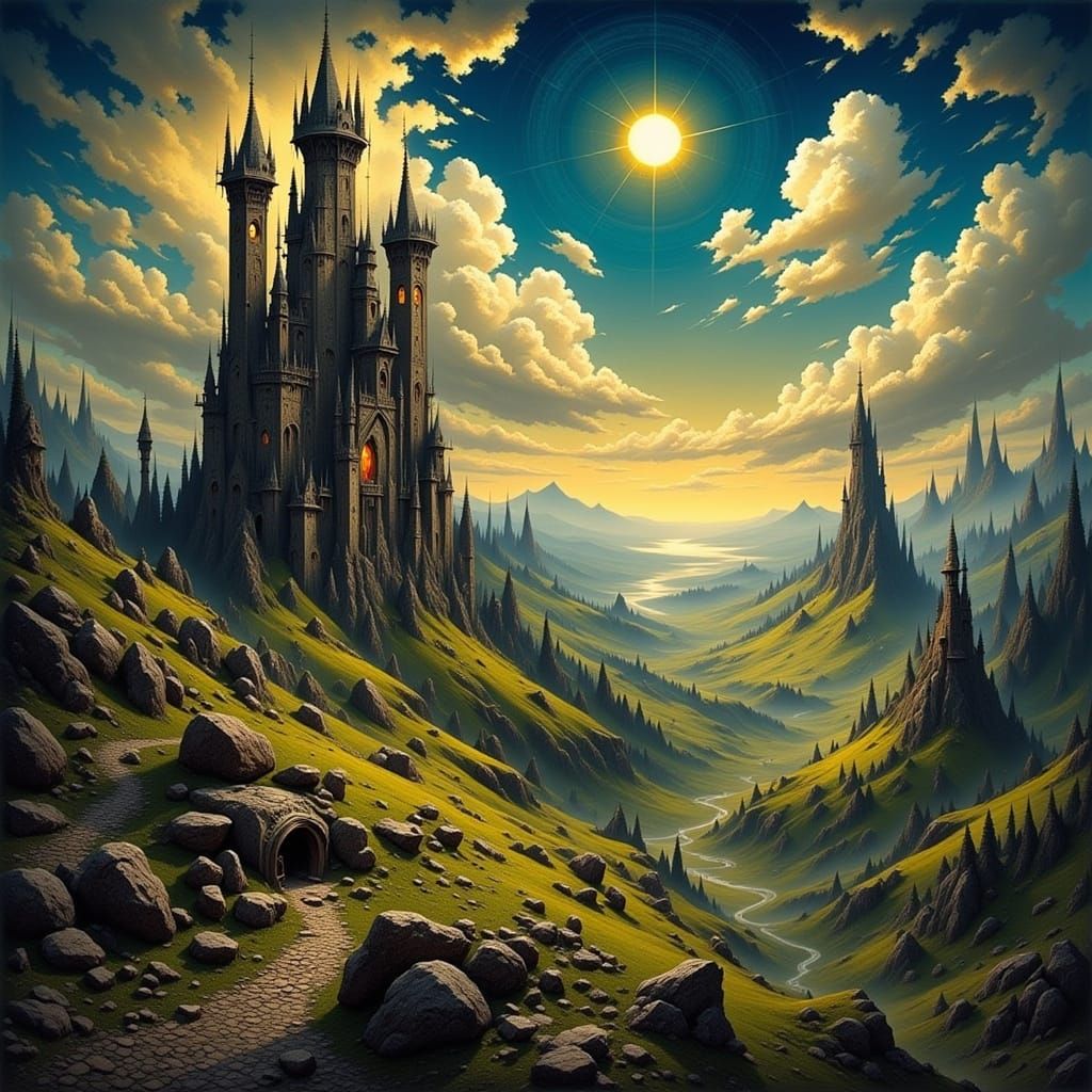 Abstract Green and Dark Swirling Patterns