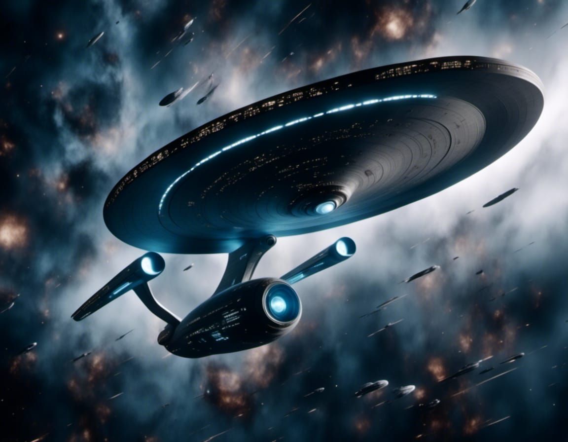 Starfleet Ship Soaring Through Nebula