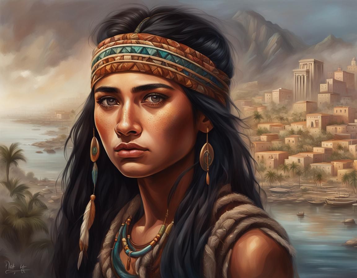 Proud Phoenician Girl Portrait in Hyperrealistic Style