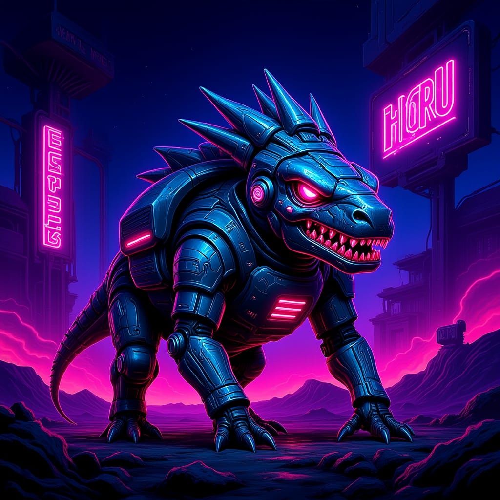 Electric Triceratops in Cyberpunk Armor