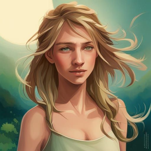 Girl with Blond Hair in Nature, Detailed Portrait