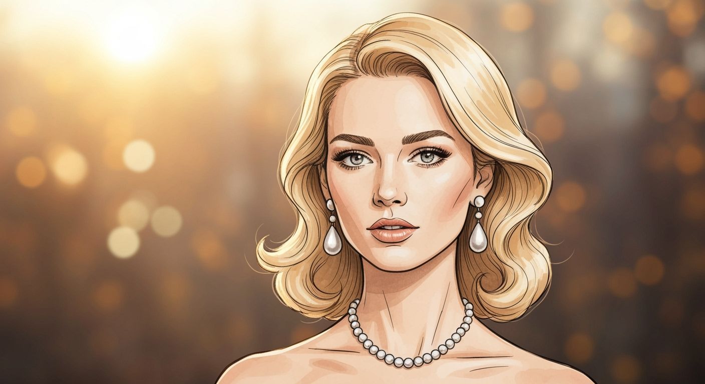 Dreamy Pearl Portrait in Ink and Watercolor Wash