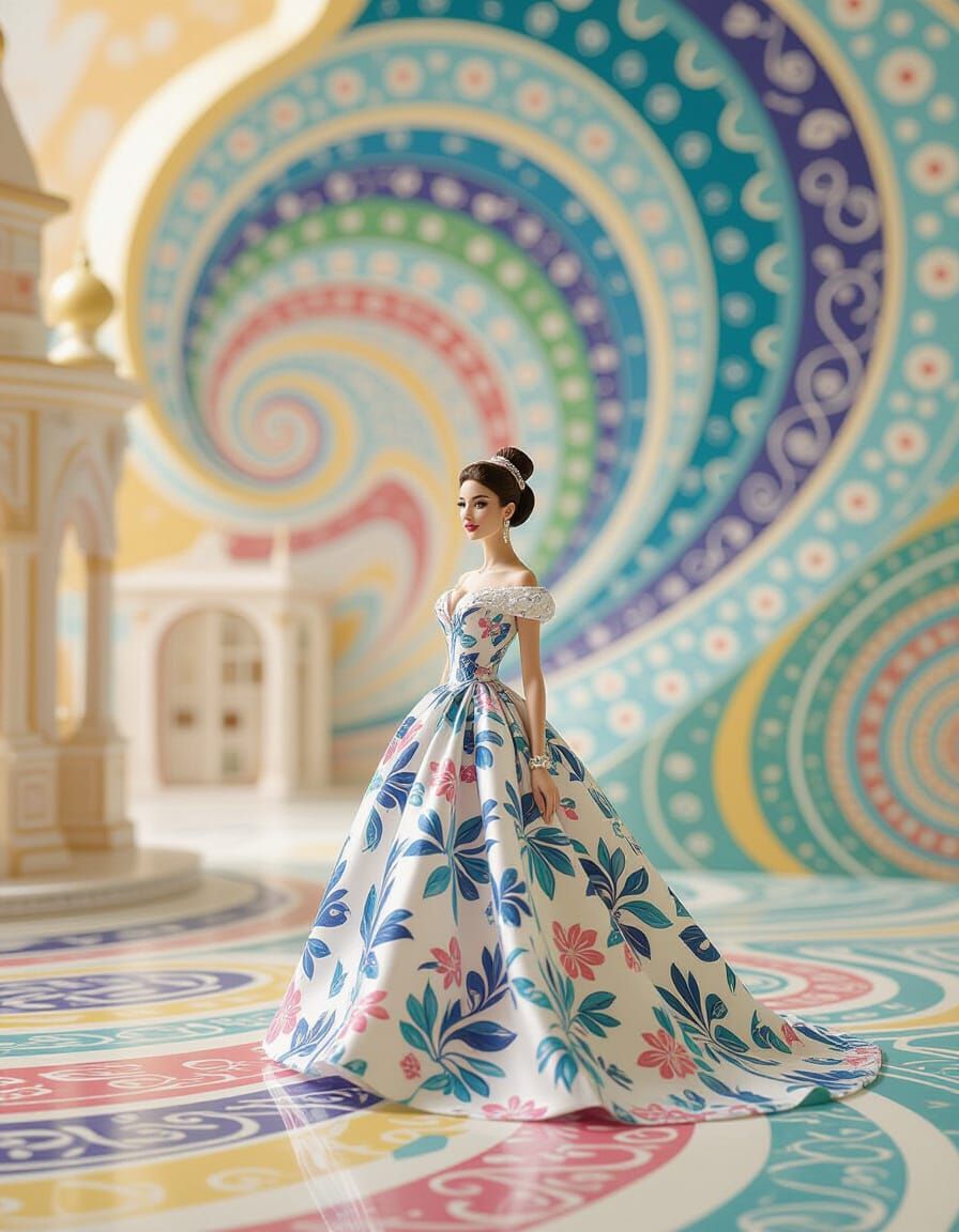 Elegant Woman in a Whimsical Miniature World