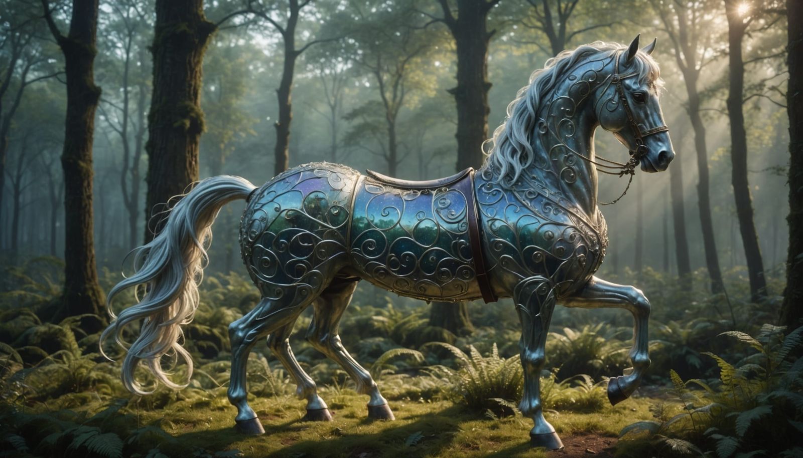 Majestic Carousel Horse in Enchanted Forest Matte Painting
