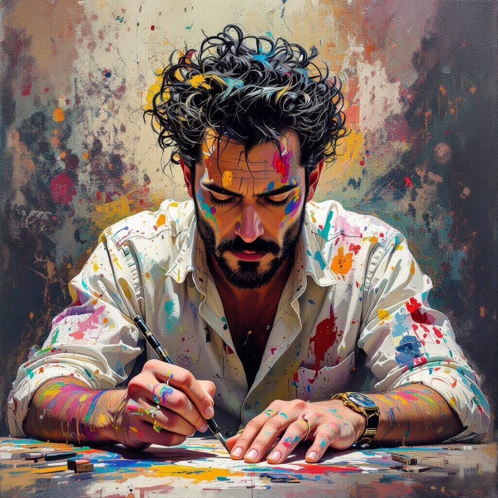 Artist Immersed in Creation: Surrealist Portrait